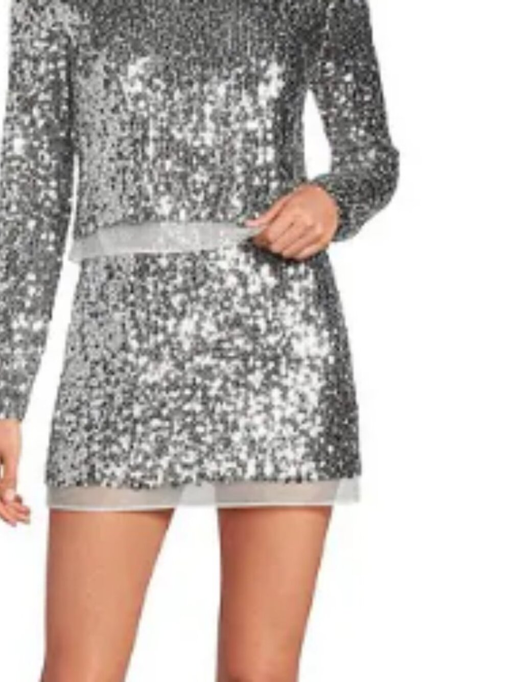 Gianni Bini Silver Sequin Mini Skirt w/Organza - Women Size 6 *NWT